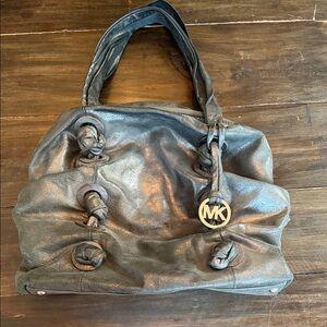 Michael Kors Charcoal Leather Shoulder Bag with Knotted Strap Accents